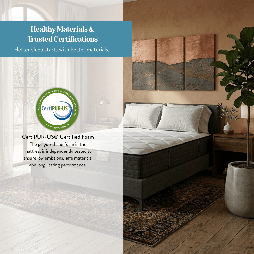 Mattress Makers mattress with CertiPUR-US certification label on a white background