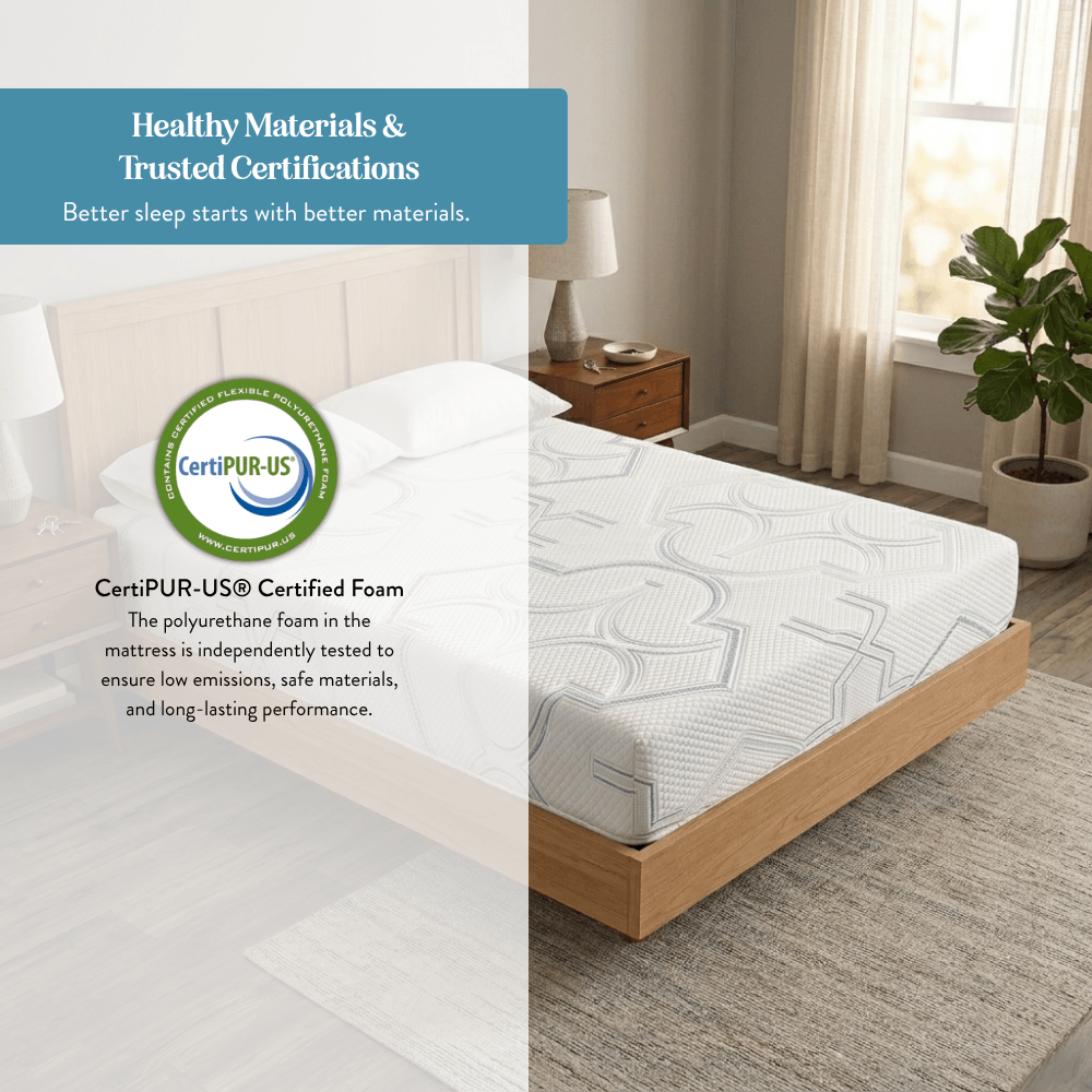 Mattress Makers mattress with CertiPUR-US certification logo on a white background