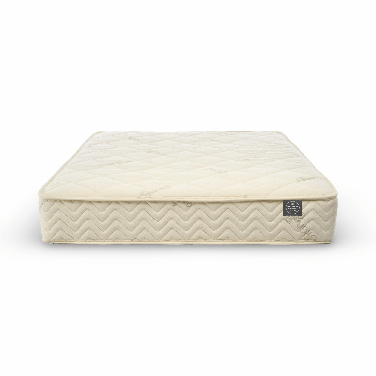 Beige mattress with a Mattress Makers logo on a white background