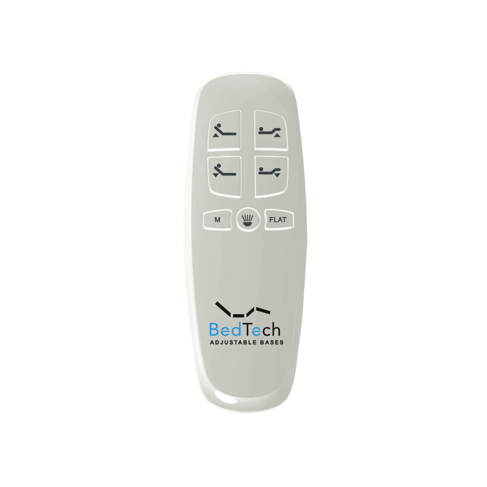 Gray remote control with BedTech logo for an adjustable bed