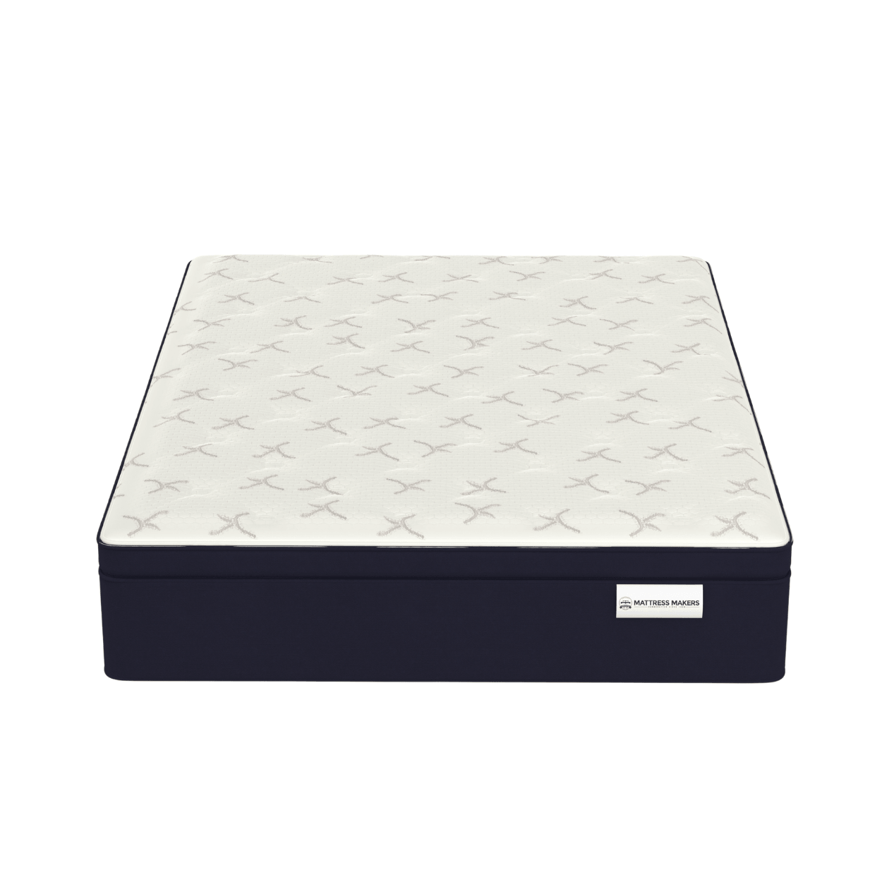 Mattress Makers mattress with a white pattern on a blue base on a white background