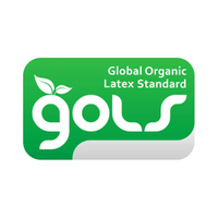 Green and white logo for Global Organic Latex Standard on a white background