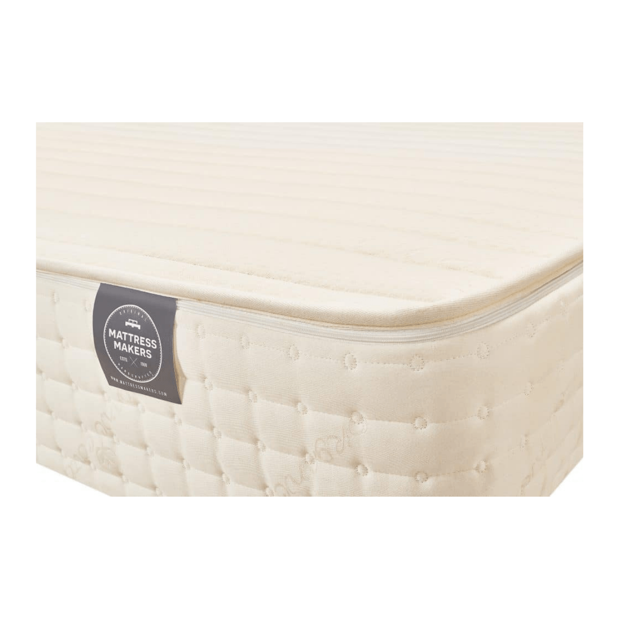 Mattress with 'Mattress Makers' label on a white background