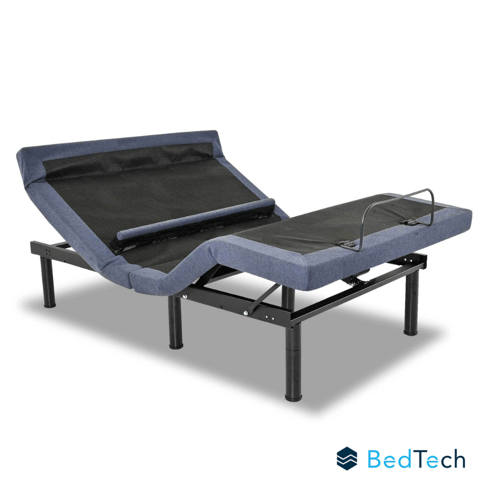 Blue adjustable bed, featuring the BedTech logo.